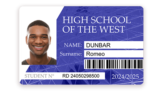 Student card with barcode printed with Badgy