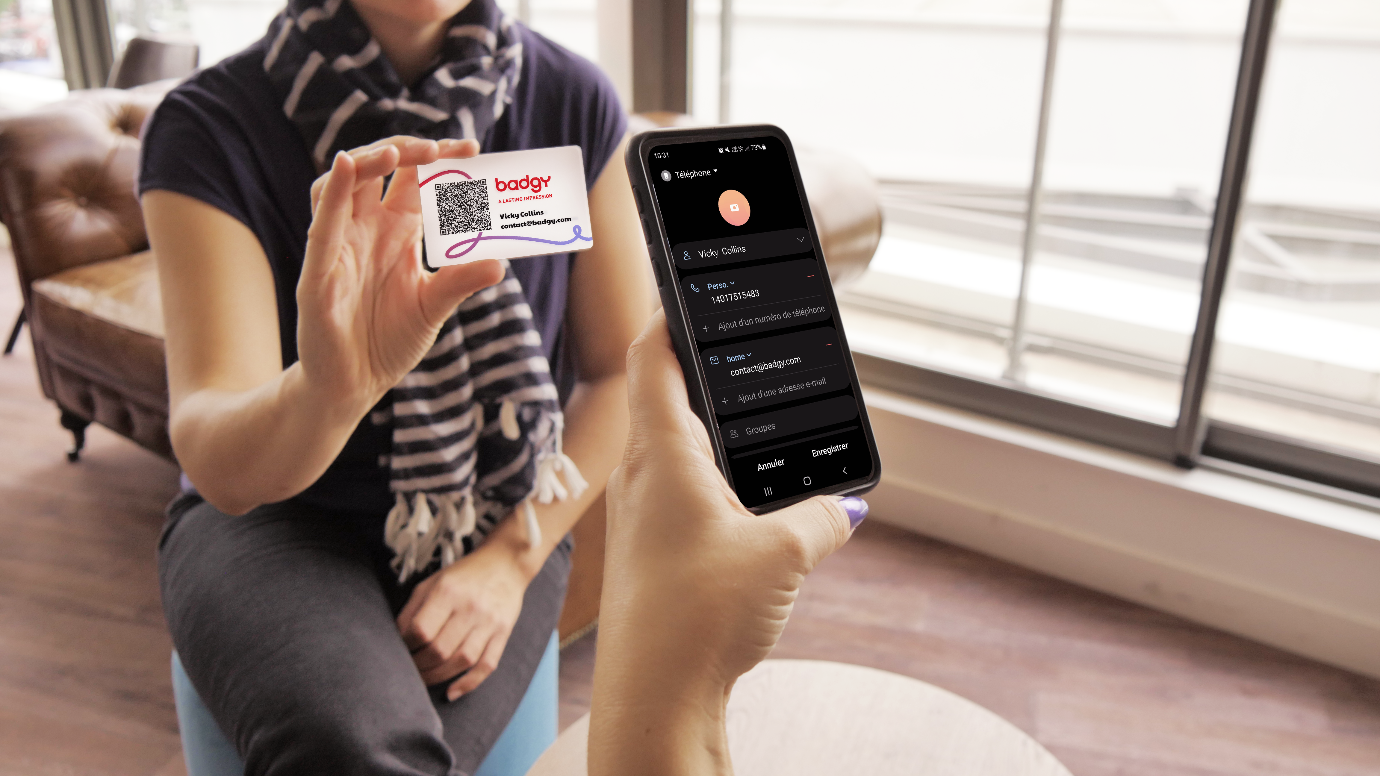 Digital business card vCard scanned via qr code